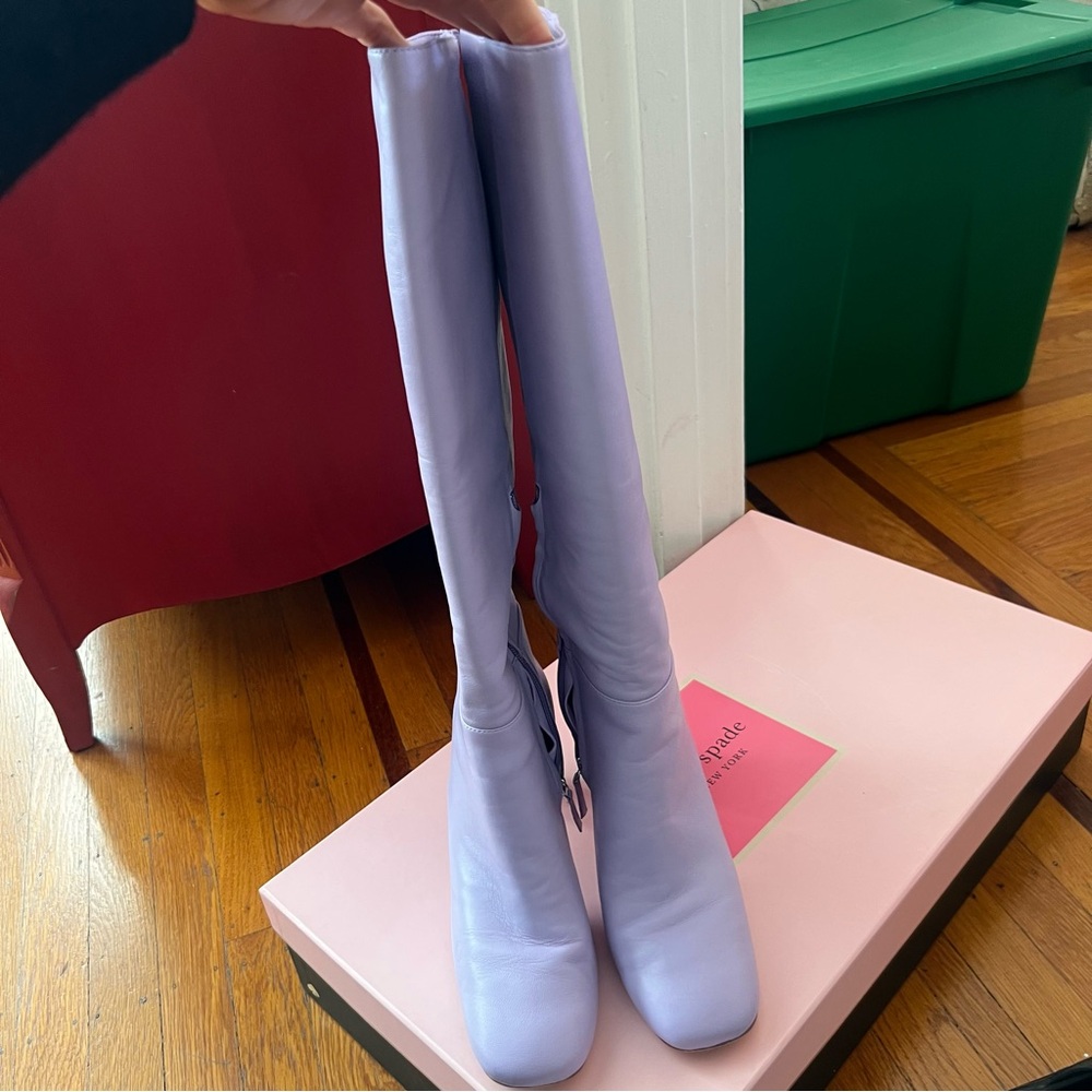 Kate Spade Rochelle frozen lilac purple tall leather boots 10 EUC - Picture 5 of 11